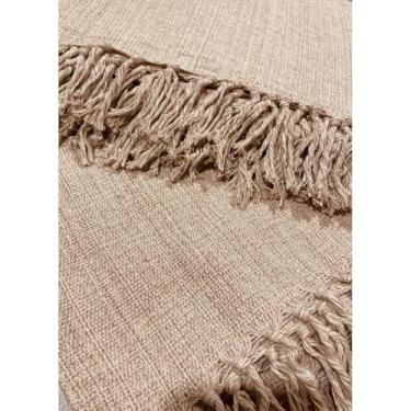 Imagem de Manta Para Sofá Gigante 100% Algodão Artesanal | Cobertura Decorativa para Sofá ou Cama, Franja Feita à Mão, Charme e Conforto(Caramelo)