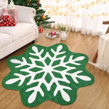 Imagem de GarveeHome Tapetes de Natal para sala de estar 1,2 m tapete redondo lavável floco de neve tapete antiderrapante tapete macio baixo resistente a manchas para sala de aula escritório berçário 1,2 m x