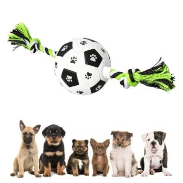 Imagem de Zerodis Bola de Futebol para Cães Com Alças, Brinquedos Interativos para Cães para Bolas de Cabo de Guerra na Corda Brinquedos de Pelúcia para Aniversário Ao Ar Livre (Brinquedo de corda de futebol L)