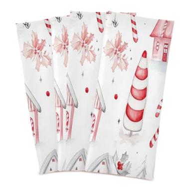 Imagem de xigua Conjunto de 4 panos de prato de cozinha fofos de Papai Noel em aquarela, macios e altamente absorventes de secagem rápida para limpeza de pratos e limpeza à mão, 71 x 45 cm