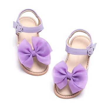 Imagem de THEE BRON Sandálias infantis para meninas, casamento, florista, verão, bico aberto, sapatilha, Aa318-laço roxo, 22