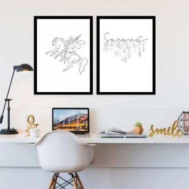 Imagem de Kit 2 Quadros Decorativos Jorge Saravá 33X24 Moldura Preta