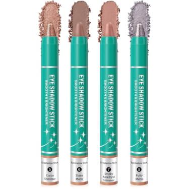 Imagem de 4 peças de bastão de sombra, conjunto de palitos clareadores de sombra creme para olhos, champanhe pérola acastanhada bronze cacau pedra massa de vidraceiro ametista esfumaçada brilhante lápis fosco