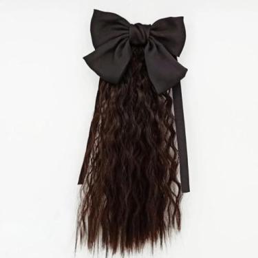 Imagem de Peruca infantil de rabo de cavalo encaracolado, extensões de cabelo longo e macio, extensões de cabelo com laço e nó de rabo de cavalo para mulheres e meninas (estilo 4)