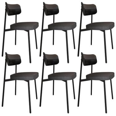 Imagem de Kit 06 Cadeiras Estofada Para Sala de Jantar Astrid Preto C01 Linho Preto Courino Preto - Lyam Decor
