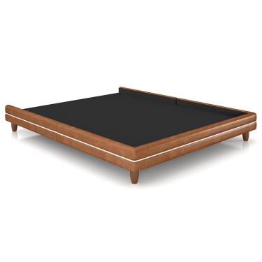 Imagem de Cama Casal King Base Box Pés Madeira 203cm Suném P05 Couríssimo Whisky Bouclê Cru - Lyam Decor