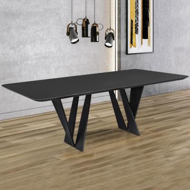 Imagem de Mesa Sala de Jantar 6 Lugares 180cm Tampo com Vidro Shuri Preto/Ébano - Gran Belo