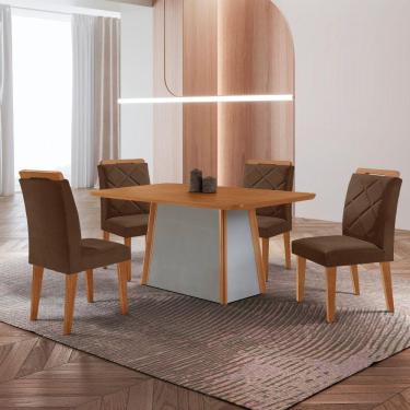 Imagem de Mesa De Jantar Diane E 4 Cadeiras Melissa Moderna Mobilia Veludo Marrom/naturalle Laminado