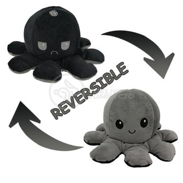 Imagem de Polvo Reversível De Pelúcia Feliz E Bravo Preto E Cinza
