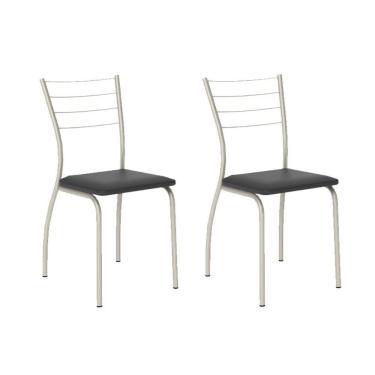 Imagem de Cadeira Sala de Jantar 1700 Kit Aço 2 Uni Prata - Assento Courano Preto - Carraro