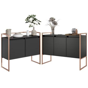 Imagem de Conjunto Buffet Industrial 2 E 3 Portas Preto Cobre
