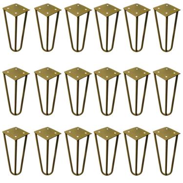 Imagem de Kit 18 Pés de Metal 15 CM Hairpin Legs Mesas de Centro Puffs Dourado