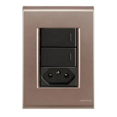 Imagem de Interruptor duplo simples + tomada 20a liz ouro velho com grafite tram