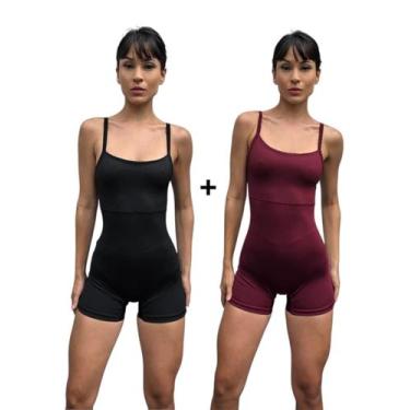 Imagem de kit 2 Macaquinhos Fitness Meia Coxa Feminino Alcinha Compressão Academ