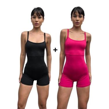 Imagem de kit 2 Macaquinhos Fitness Meia Coxa Feminino Alcinha Compressão Academ