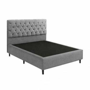 Imagem de Base Cama Box Casal Com Cabeceira Cinza 138x188cm - Fábrica de Tudo