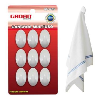 Imagem de Kit 9 Ganchos Adesivo Plástico Branco Ideal Para Cozinha - Gadan