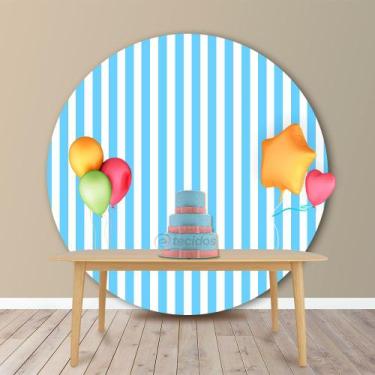 Imagem de Painel Redondo em Jacquard Estampado Listrado Azul Bebê, 1,80, 1,80