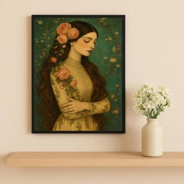 Imagem de Quadro Vintage Mulher Floral 33X24Cm Mold Branca - Quadros On-Line