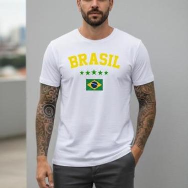 Imagem de Camiseta Brasil Copa 2026 Oficial Torcedor Seleção Brasileira Hexa Bandeira Futebol Camisa Branca-Masculino