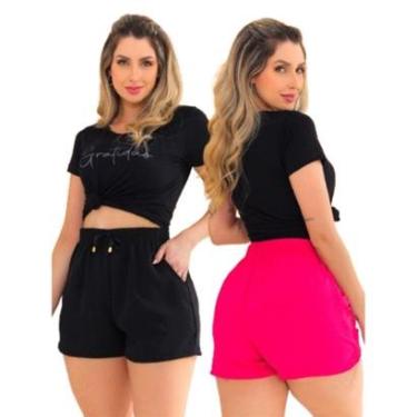Imagem de Kit 2 Peças Shorts Feminino Saida de Praia Tecido Duna com Bolso-Feminino