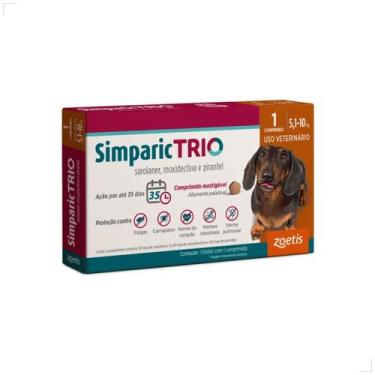 Imagem de Simparic TRIO Cães 5,1 a 10KG Vermífugo Pulga Carrapato 1com Quantidad
