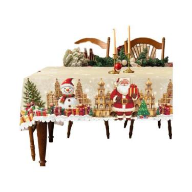 Imagem de Toalha De Mesa Vintage Dourada Para O Natal Com Padrões De Papai Noel 