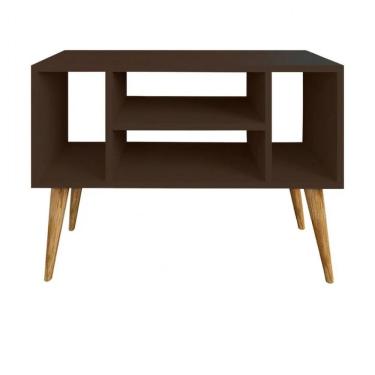 Imagem de Rack Retrô Imbuia Para Tv Home Estante 4 Nichos Pés Madeira