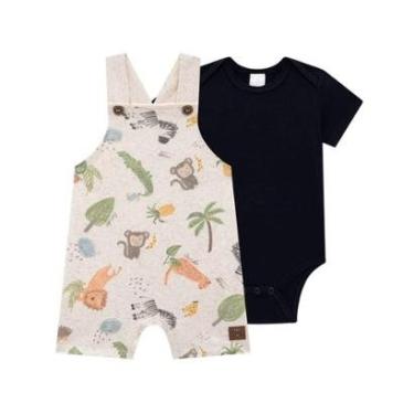 Imagem de Jardineira com Body Bebê Safari em Moletinho Linho Luc.boo-Masculino