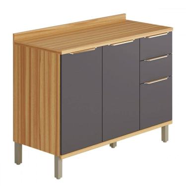 Imagem de Balcão de Cozinha 120 Cm Sauvignon 2 Portas 3 Gavetas 100% Mdf Amêndoa/Cinza - Rio Doce