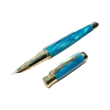 Imagem de Caneta-tinteiro De Resina Acrílica Azul, Irídio, 0,38 Mm, Acabamento E