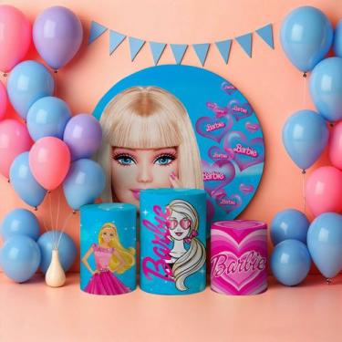 Imagem de Capas Painel Redondo Cilindros Decoração Barbie - Genérica