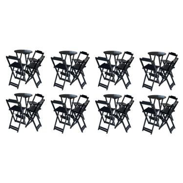 Imagem de Kit 8 Jogos Mesa Bistrô Com 3 Banquetas Madeira Maciça Assento Madeira Preto Bistrô Preguiçosa