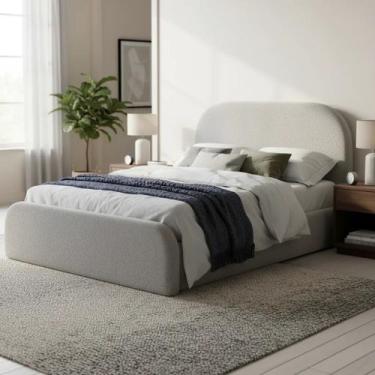 Imagem de Cama Estilo Clean Tamanho Casal Com Cabeceira Moderna Estofada - Jaspe