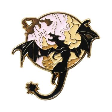 Imagem de Broche De Metal Esmaltado Estilo Gótico Fantasia Céu Com Dragão Dourad