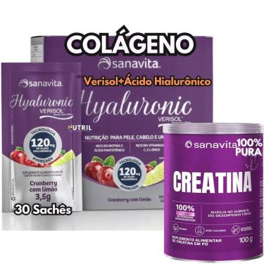 Imagem de Kit Colágeno Verisol com Ácido Hyaluronic 30Sac Creatina Pura 100 Monohidratada Micronizada Sanavita-Unissex