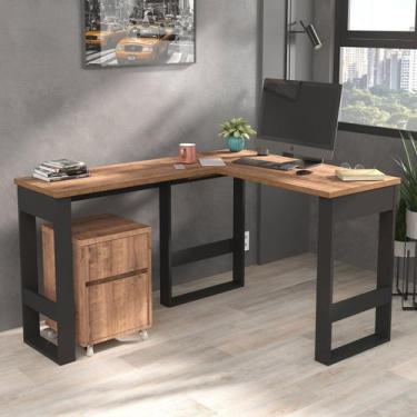 Imagem de Escrivaninha em L Industrial em MDF com Gaveteiro 140cm M103 Preto e S