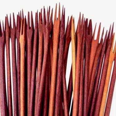 Imagem de Kit 100 Peças Garfo Petisco Grande De Pau Madeira 22 Cm - Colheres de 