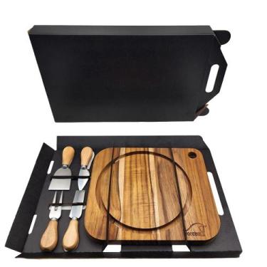 Imagem de Kit Queijo Petiscaria Frios c/ Tábua p Presente Talheres - WOODBULL