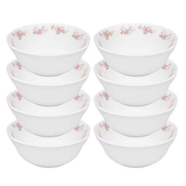 Imagem de Kit 8 Tigela Cumbuca Média Saladeira Sobremesas Flowers Pink Vidro 750