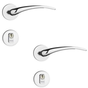 Imagem de 2 Fechadura Externa Classic 40mm Pado Cromada Roseta Redonda