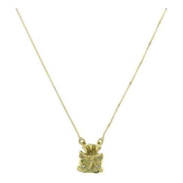 Imagem de Colar Saco Da Fortuna Laço Diamante Ouro Gargantilha J24991 - Mv Jóias