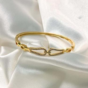 Imagem de Bracelete luxo elo cravejado mini zircônias cristal banhado a ouro 18k