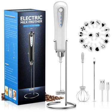 Imagem de Espumador de Leite Elétrico com Bateria Recarregável USB e 3 Velocidades, XIMU QML 01, Branco
