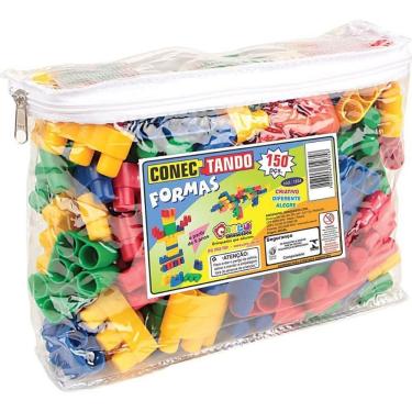 Imagem de Brinquedo de Montar Conectando Formas 150 Peças Plásticas em 6 Formatos Carlu