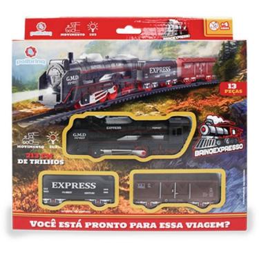 Imagem de Locomotiva de Brinquedo Brinexpresso 213cm Trilho 13 Peças com Luzes e Movimento Polibrinq