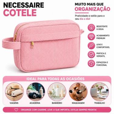 Imagem de Necessaire Feminina Cotelê Grande Porta Maquiagem Organizadora Viagem 