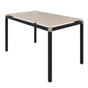 Imagem de Mesa de Jantar 6 Lugares Tampo de Vidro 140cm Branco/Preto/Vidro Off W