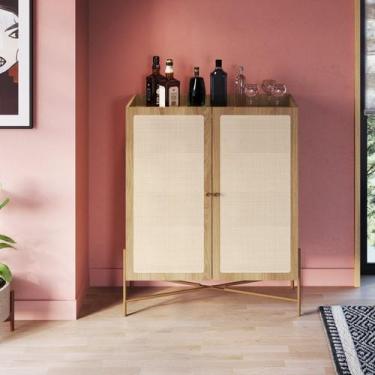 Imagem de Cristaleira 2 Portas 93cm Palhinha Pé Metal Dourado Oslo Marrom/Hanove