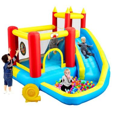 Imagem de Bounce House inflável WELLFUNTIME com escorregador, parede de escalada